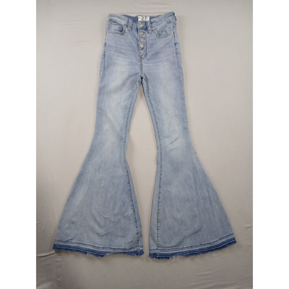We The Free High Rise Flare Jeans Womens 27 Button Fly Raw Hem Light Wash Disc